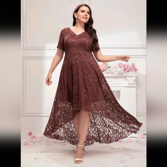 SHEIN Dresses & Skirts - SHEIN Brown Lace High Low Dress
